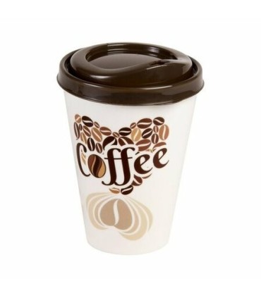 Kelímek RETRO VASO CAFÉ na kávu , s víčkem 3 motivy, 13x9 cm, 0,43 l, plast