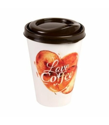 Kelímek RETRO VASO CAFÉ na kávu , s víčkem 3 motivy, 13x9 cm, 0,43 l, plast